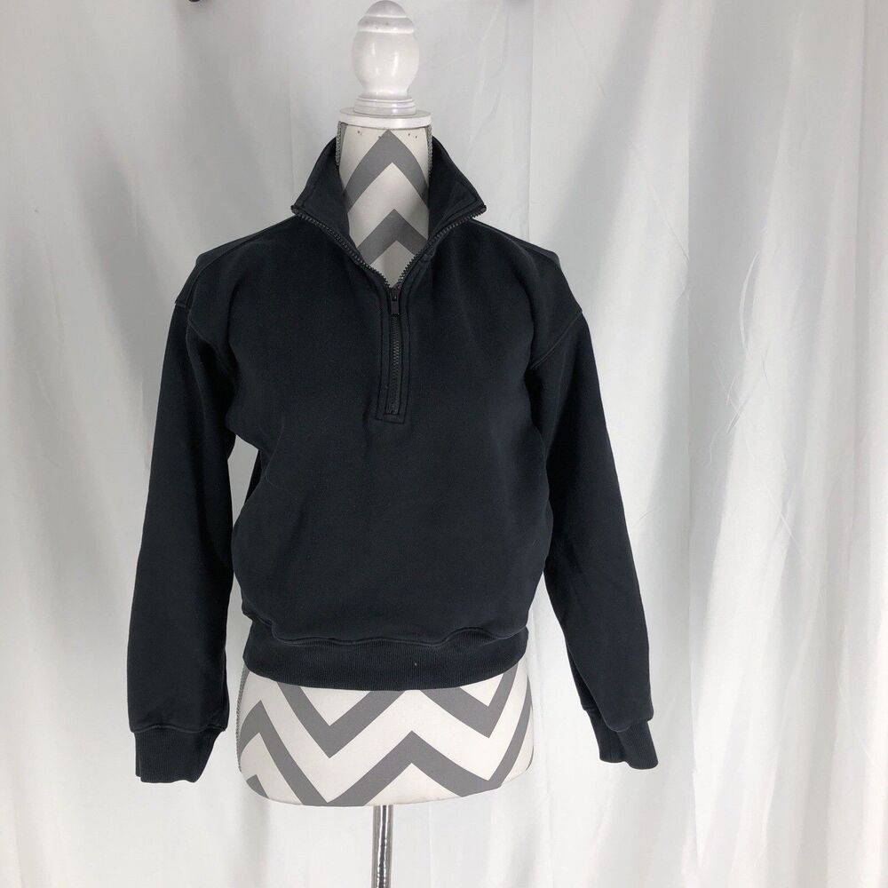 Fabletics Pullover Womens XXS Black Half Zip Mock Neck Cropped Sweatshirt Cozy